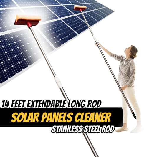 Solar Panels Cleaner with 14 feet Long Stainless steel Extendable Rod with Wipe and Sponge Cleaning Duster